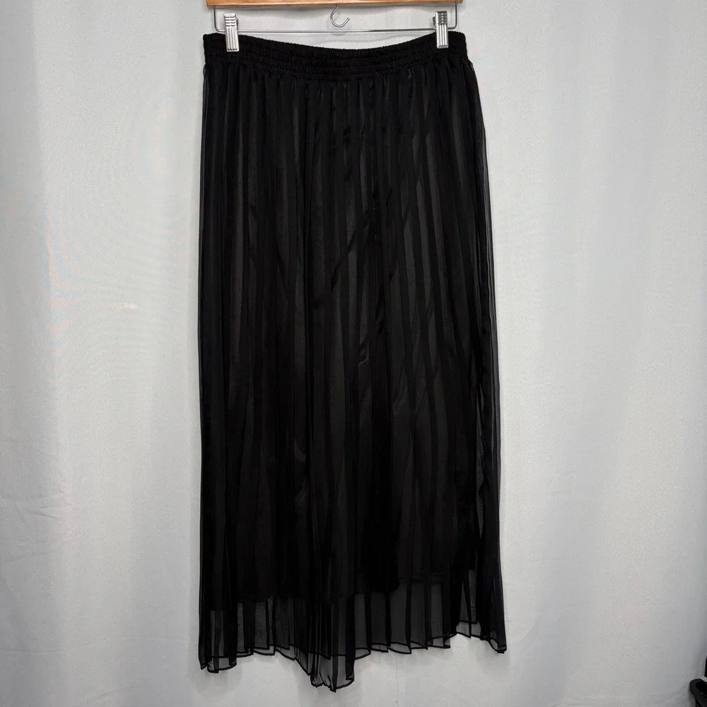 Rescala Black Pleated Flowy Maxi Skirt One‎ Size Elastic Waist Indie Goth Whimsy
